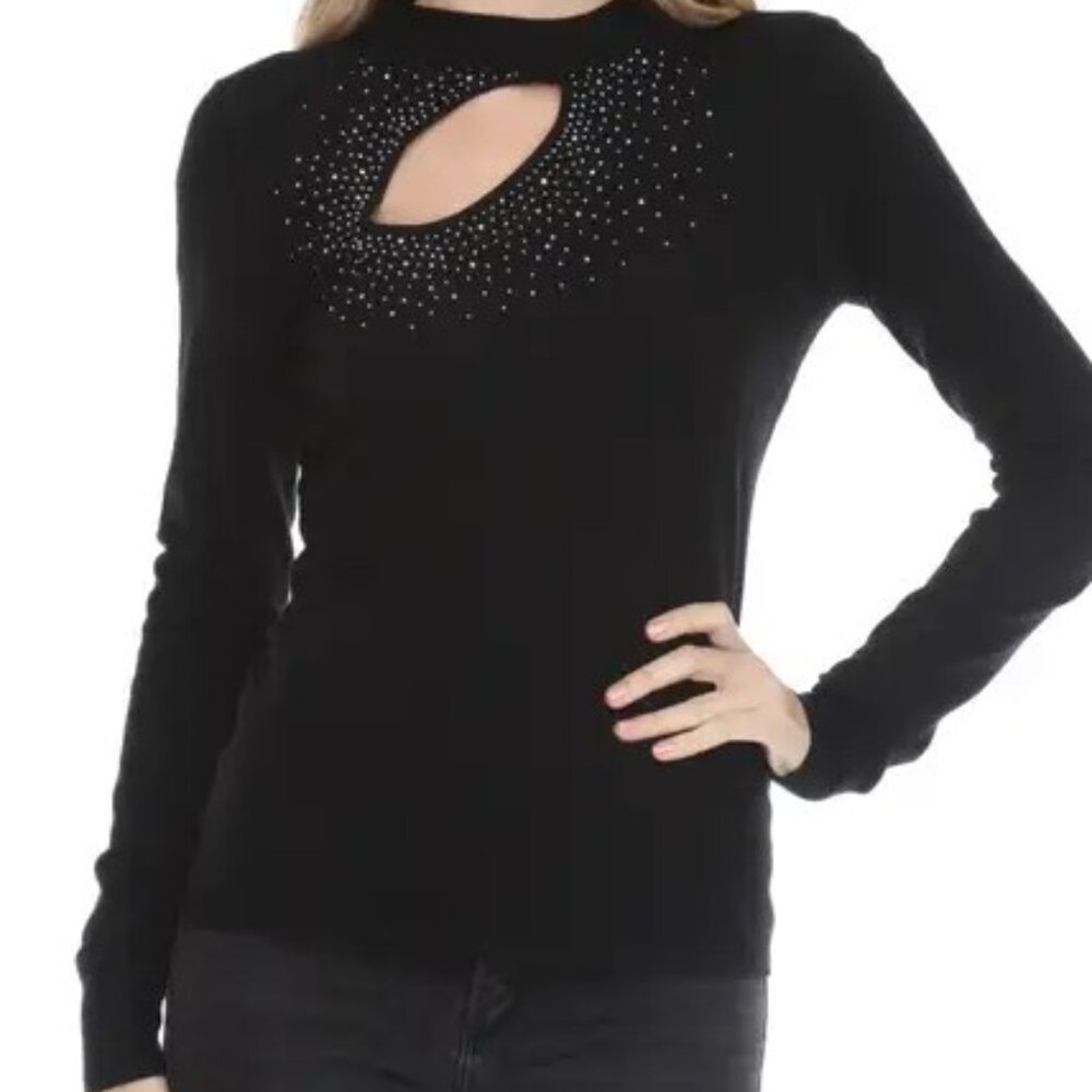 New RAIN AND ROSE Cutout Sparkle Sweater Small, BLACK